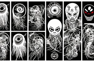 yakuza style,gargon's jellyfish, spider, nmap, bat, eye, scorpion, background tattoo idea