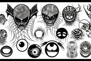 yakuza style,gargon's jellyfish, spider, nmap, bat, eye, scorpion, background tattoo idea