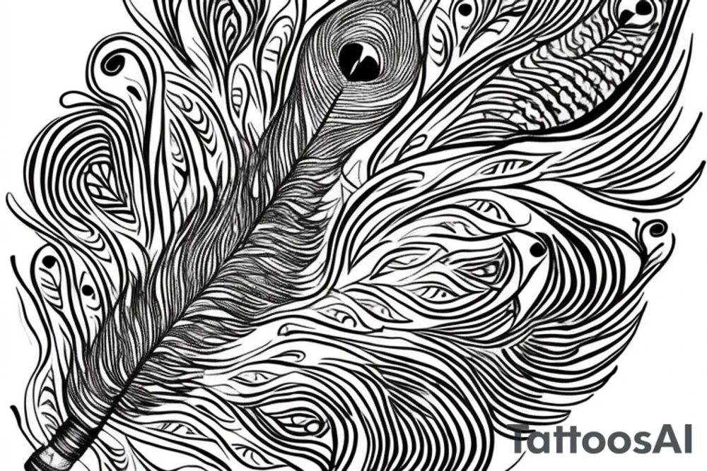 Flute, peacock feather, Name Vishwan tattoo idea