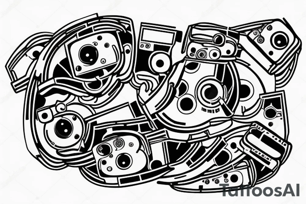 turing machine, infinite tape with 0 and 1 going along the arms, and the reading head is on the back of the head tattoo idea