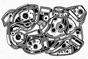 turing machine, infinite tape with 0 and 1 going along the arms, and the reading head is on the back of the head tattoo idea