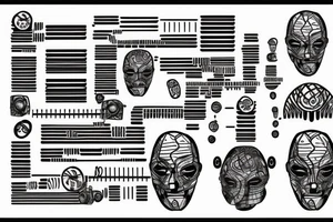 turing machine, infinite tape with 0 and 1 going along the arms, and the reading head is on the back of the head tattoo idea