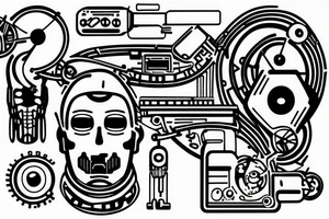 turing machine, infinite tape with 0 and 1 going along the arms, and the reading head is on the back of the head tattoo idea