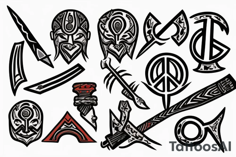Peace sign with spears and a sword tattoo idea