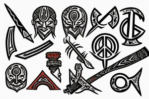 Peace sign with spears and a sword tattoo idea