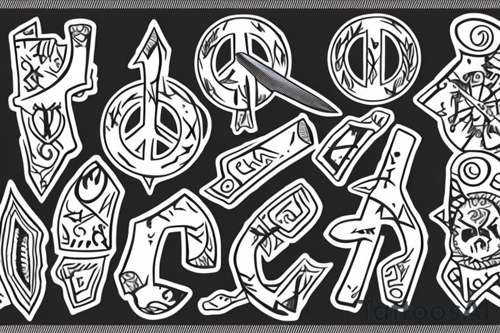 Peace sign with spears and a sword tattoo idea