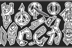 Peace sign with spears and a sword tattoo idea