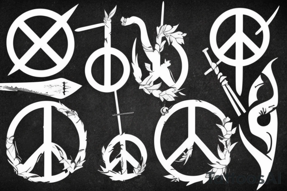 Peace sign with spears and a sword tattoo idea