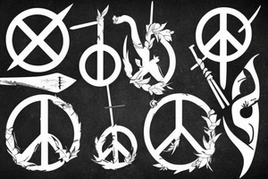 Peace sign with spears and a sword tattoo idea