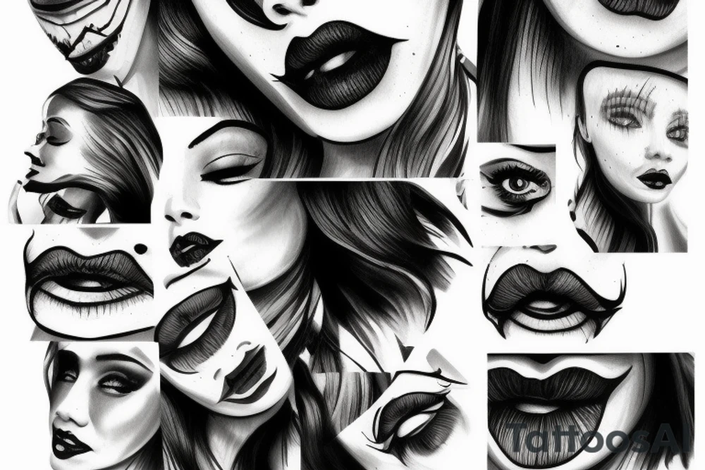 Distorted face ink painting tattoo idea