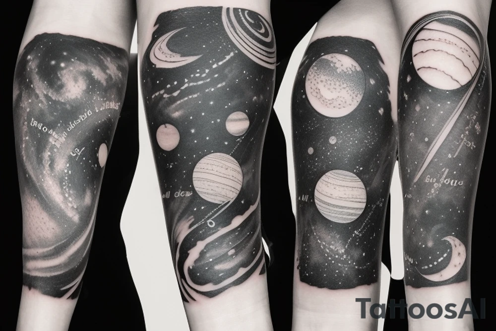 Right arm sleeve tattoo of the solar system and milky way galaxy tattoo idea
