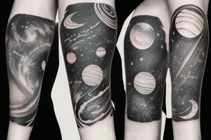 Right arm sleeve tattoo of the solar system and milky way galaxy tattoo idea