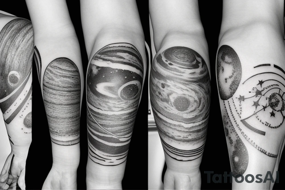Right arm sleeve tattoo of the solar system and milky tattoo idea