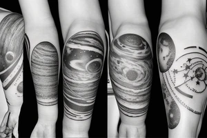 Right arm sleeve tattoo of the solar system and milky tattoo idea