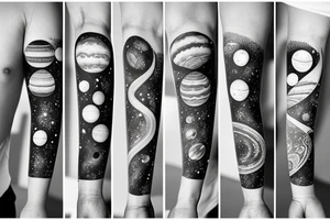 Right arm sleeve tattoo of the solar system and milky tattoo idea