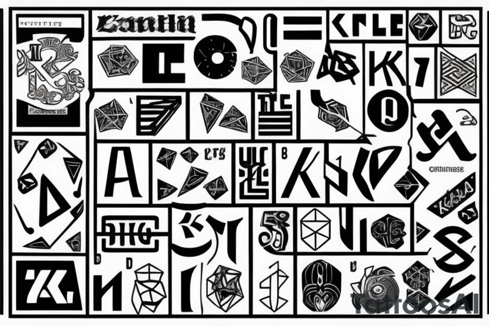 Combine the letters K and A with the digit 4 tattoo idea