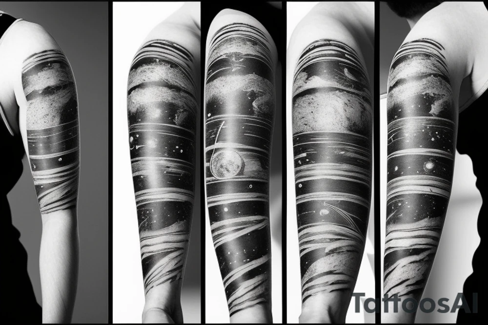 Right arm sleeve tattoo of the solar system tattoo idea