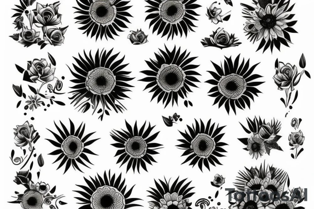 ramo de flores de olivo, girasol tattoo idea