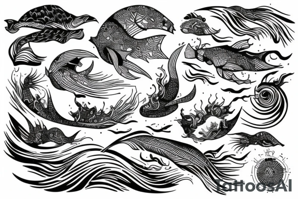 fine line water sea tattoo idea
