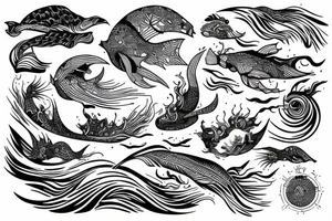 fine line water sea tattoo idea