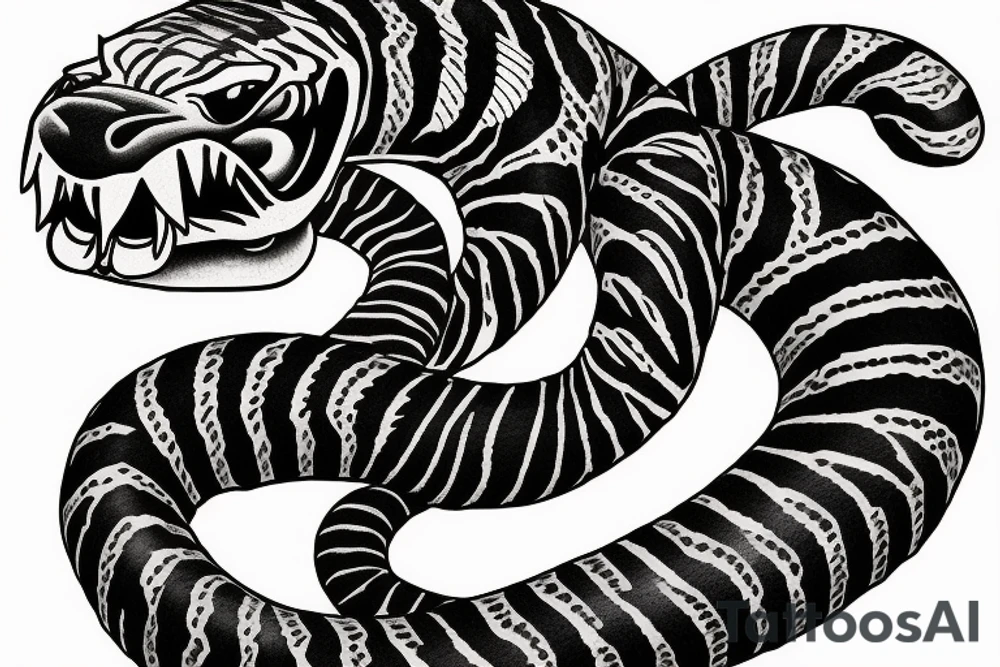 American Traditional Tiger fighting snake tattoo idea