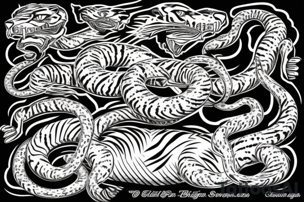 American Traditional Tiger fighting snake tattoo idea