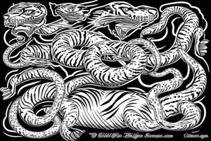 American Traditional Tiger fighting snake tattoo idea