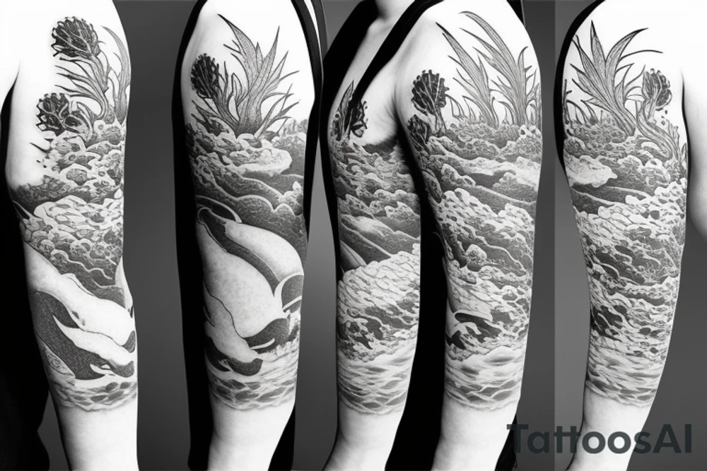 sleeve, nature, minimal, koi tattoo idea