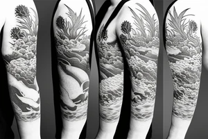 sleeve, nature, minimal, koi tattoo idea