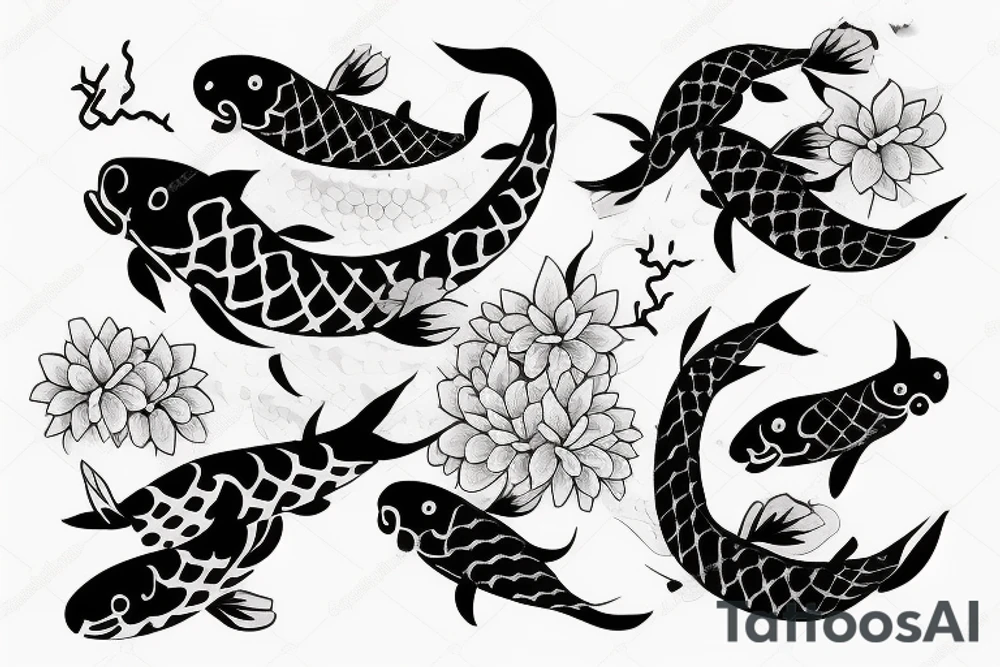 sleeve, nature, minimal, koi tattoo idea