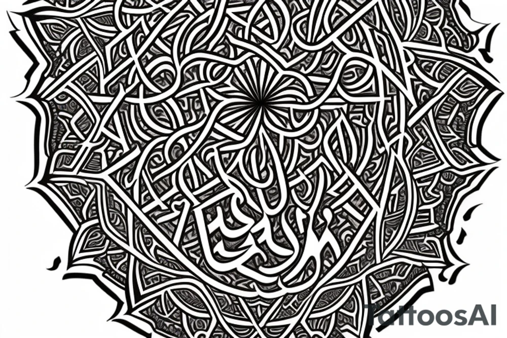 on the forearm, Arabic symbols, for peace and happiness, against the background of the Koran tattoo idea