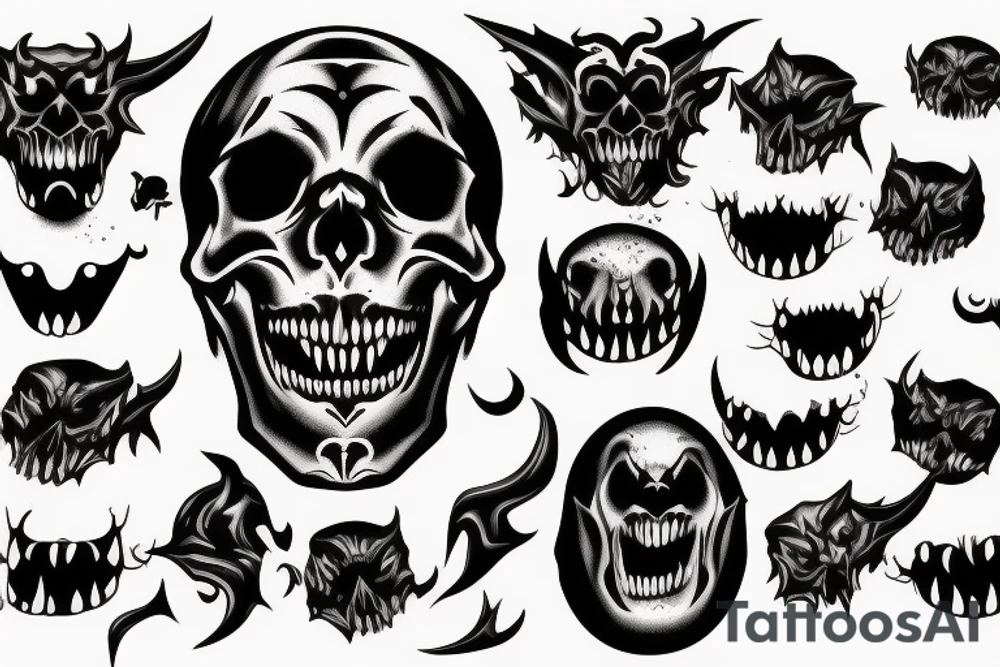 a skull of a demon with fangs , just the open mouth tattoo idea