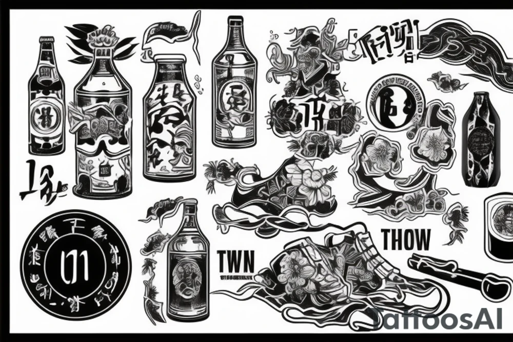 Mixed concept with lifting, beers, and taiwan tattoo idea