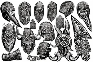 Norse mythology based Mjolnir with odins head tattoo on shoulder going down arm. tattoo idea