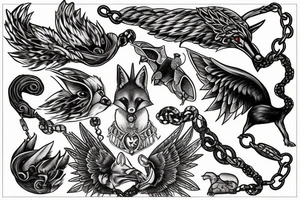 the tattoo shows chains that fly apart and a fox looks out of the abyss tattoo idea