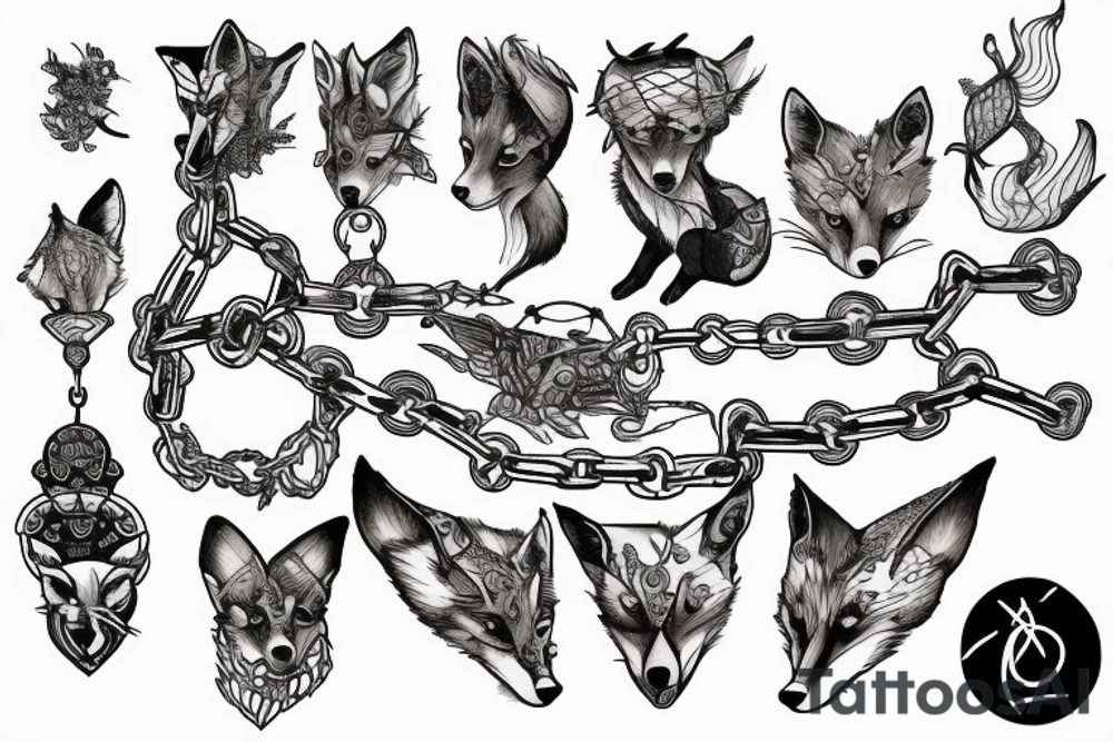 the tattoo shows chains that fly apart and a fox looks out of the abyss tattoo idea