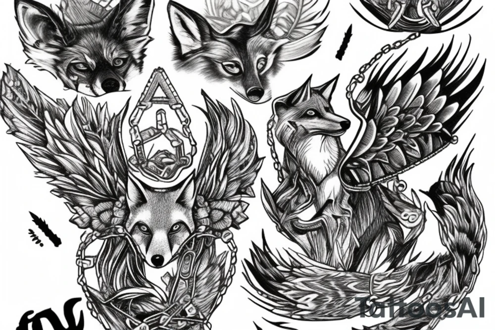 the tattoo shows chains that fly apart and a fox looks out of the abyss tattoo idea