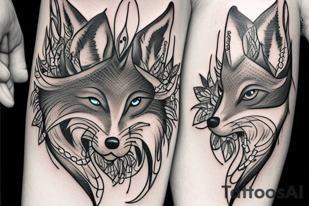 the tattoo shows chains that fly apart and a fox looks out of the abyss tattoo idea