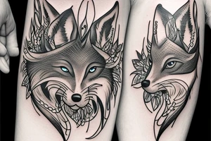 the tattoo shows chains that fly apart and a fox looks out of the abyss tattoo idea