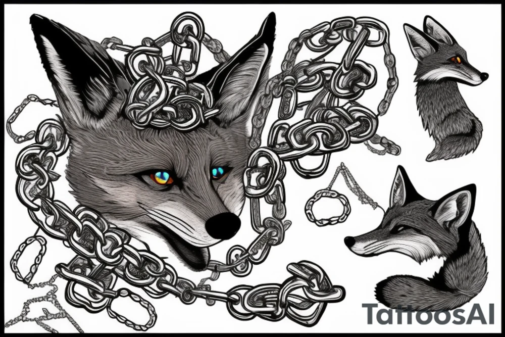 the tattoo shows chains that fly apart and a fox looks out of the abyss tattoo idea