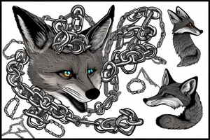 the tattoo shows chains that fly apart and a fox looks out of the abyss tattoo idea
