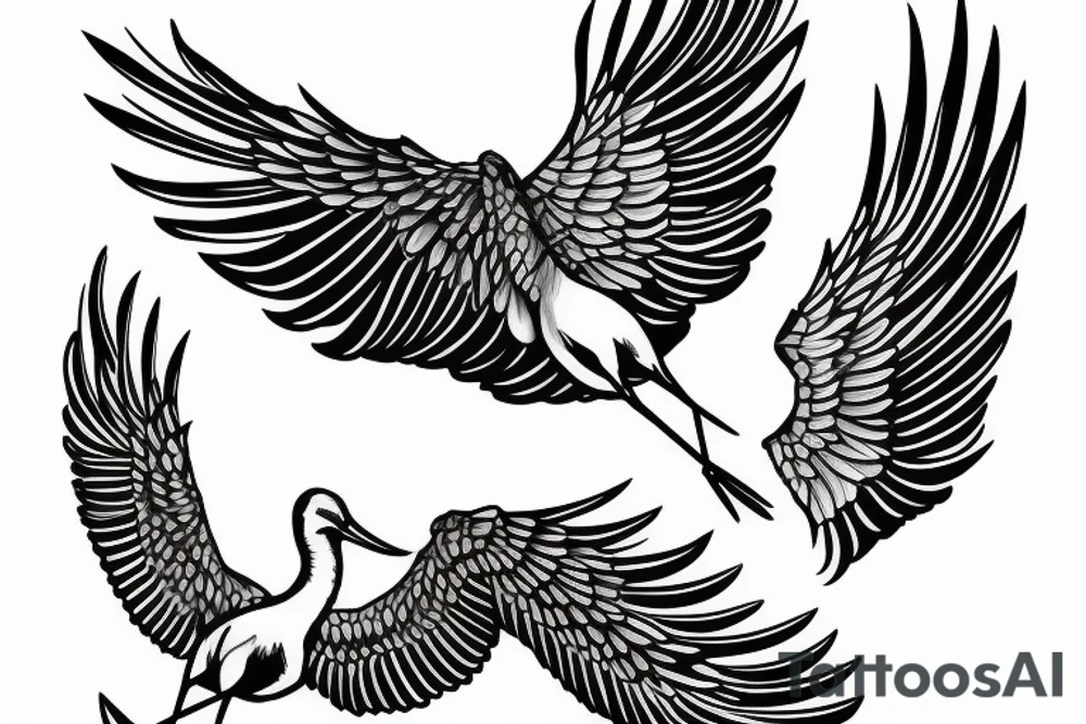 Flying crane, one wing ahead. tattoo idea