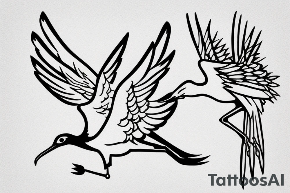 Flying crane, one wing ahead. tattoo idea