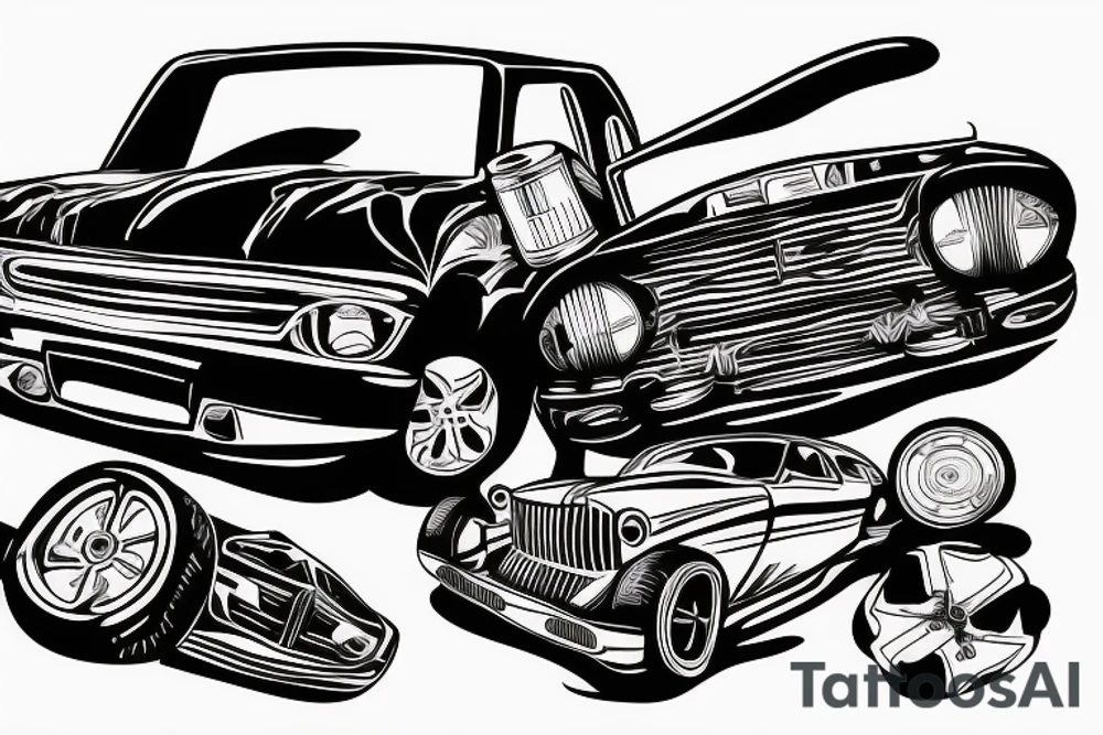 crashed car on road tattoo idea