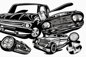 crashed car on road tattoo idea
