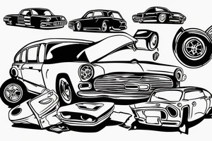 crashed car on road tattoo idea