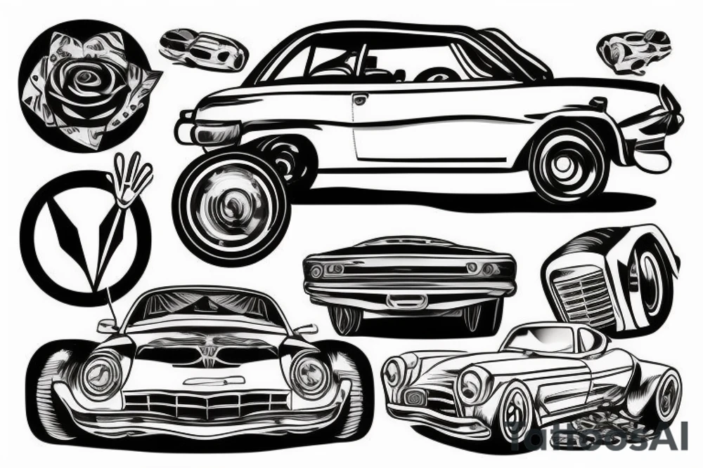 crashed car on road tattoo idea