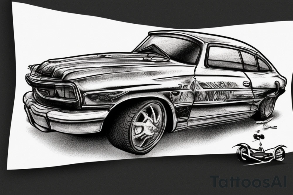 crashed car on road tattoo idea