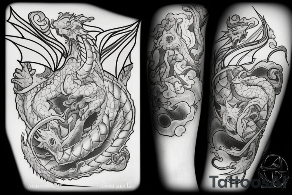 Dragon and cartoon moving castle tattoo idea