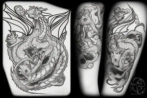Dragon and cartoon moving castle tattoo idea